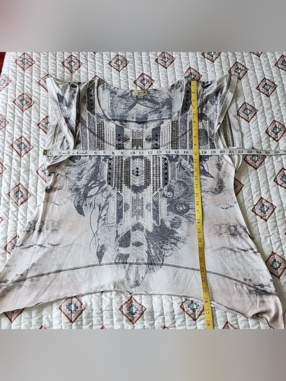 ONE WORLD Asymmetrical Gray and White Blouse - Picture 6 of 14